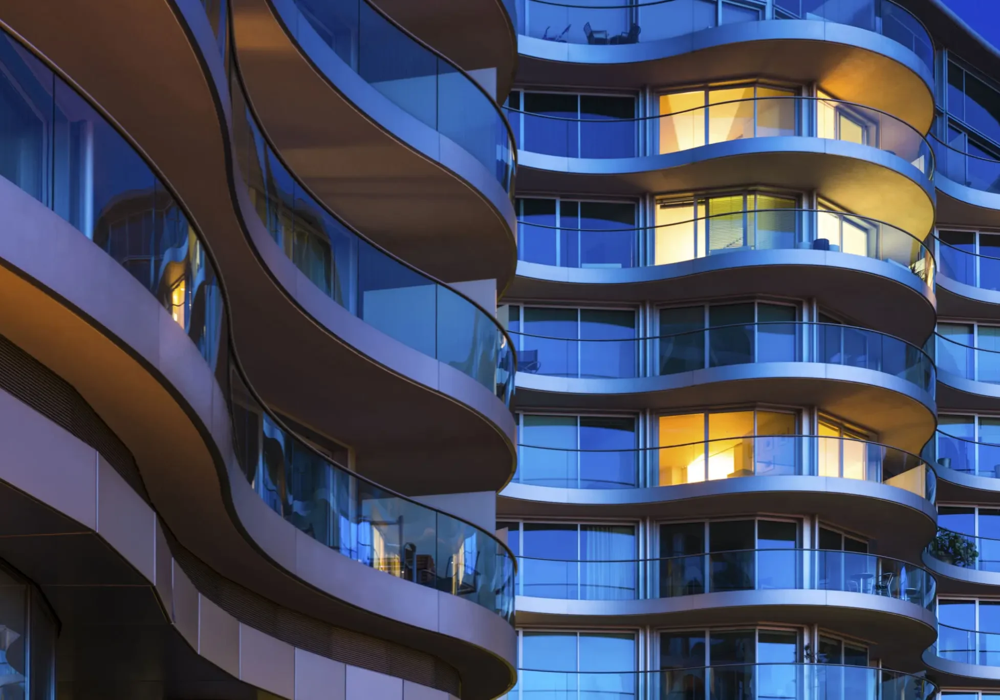 Night view of illuminated apartments